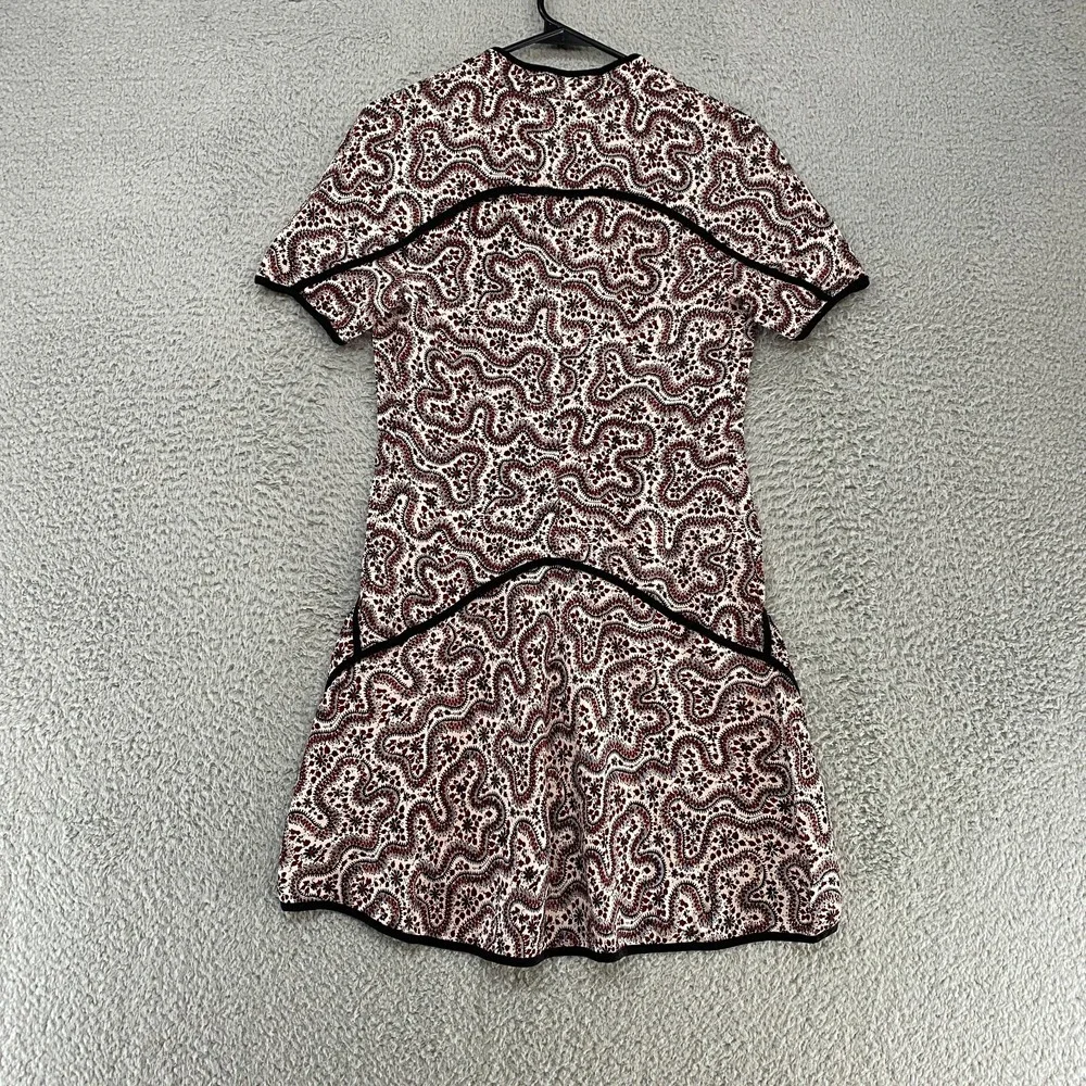 ALC Dress Womens 4 Floral Zip Up 100% Silk Short Sleeve Piping‎ Red Black White